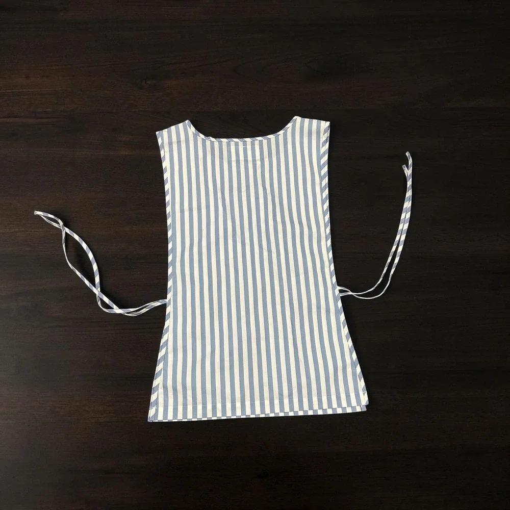 Angelica Uniform Group Vintage Blue White Striped Smock Apron Side Tie Medium
